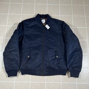 GAP Men's Navy Blue Nylon Bomber Flight Jacket Yellow Lining Med NEW
